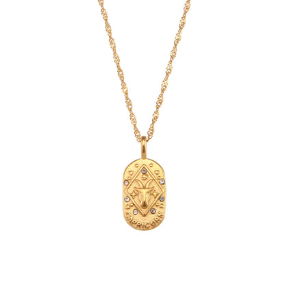 MamacitaSlay 316L Stainless Steel Zircon 12 Constellation Tarot Card Necklace 18K Gold Plated Waterproof Jewelry Women's Gifts
