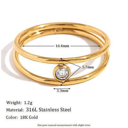MamacitaSlay Minimalist Double Layer Round Zircon Ring 2025 Party Waterproof 18K Gold Plated Jewelry Women's Elegant Ring Gift