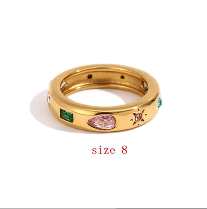 MamacitaSlay Classic Solar Geometric Zircon Bracelets Shiny Zircon Hoop Earrings 2024 Trend Stainless Steel Ring Woman