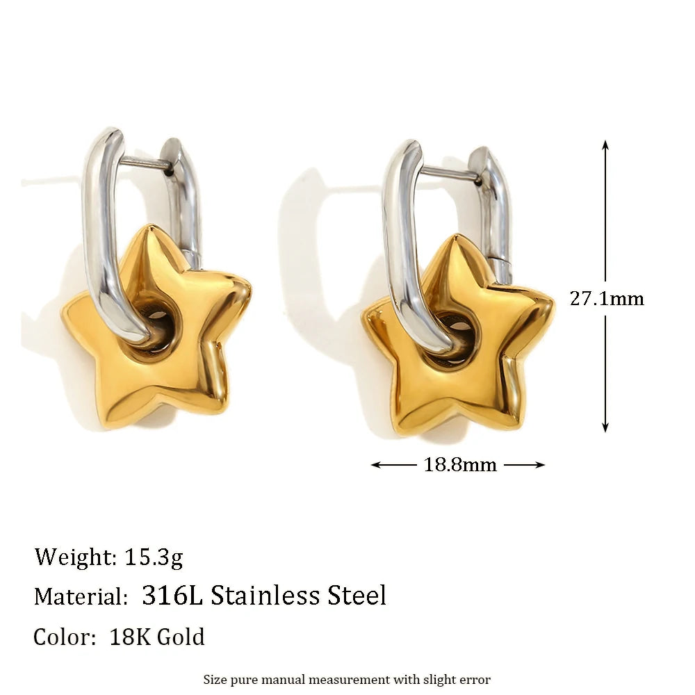 Mamacitaslay Mixed Color Star Heart Charm Hoop Earrings 316L Stainless Steel Waterproof Jewelry For Women Party Everyday Wear