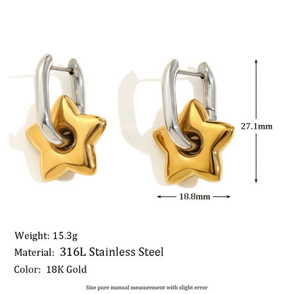 Mamacitaslay Mixed Color Star Heart Charm Hoop Earrings 316L Stainless Steel Waterproof Jewelry For Women Party Everyday Wear