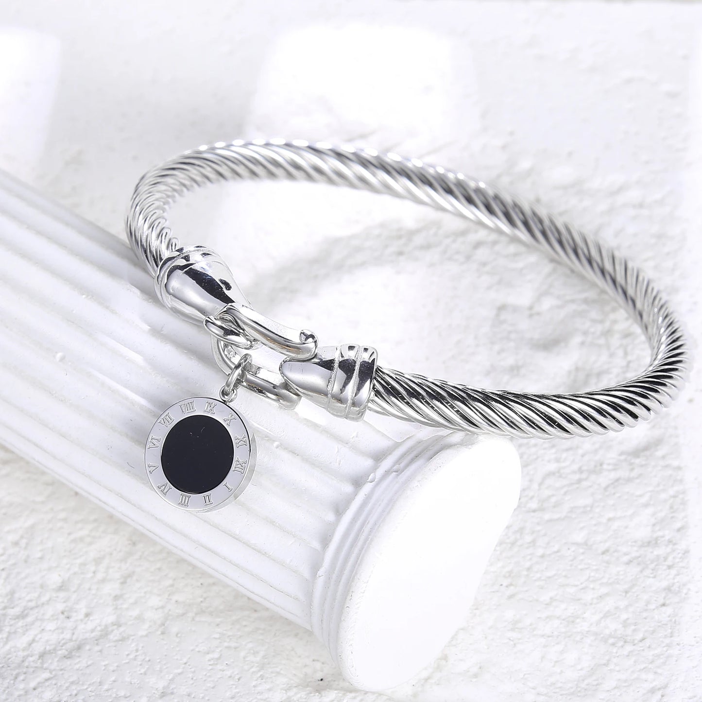 Roman Numeral Bangle with Hook Clasp