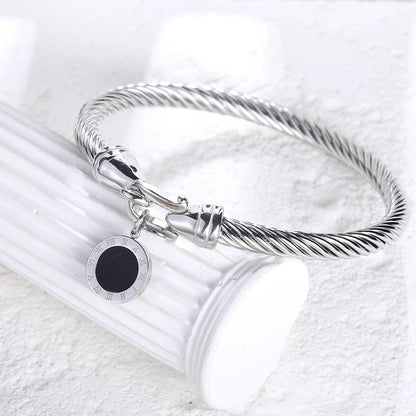 Roman Numeral Bangle with Hook Clasp