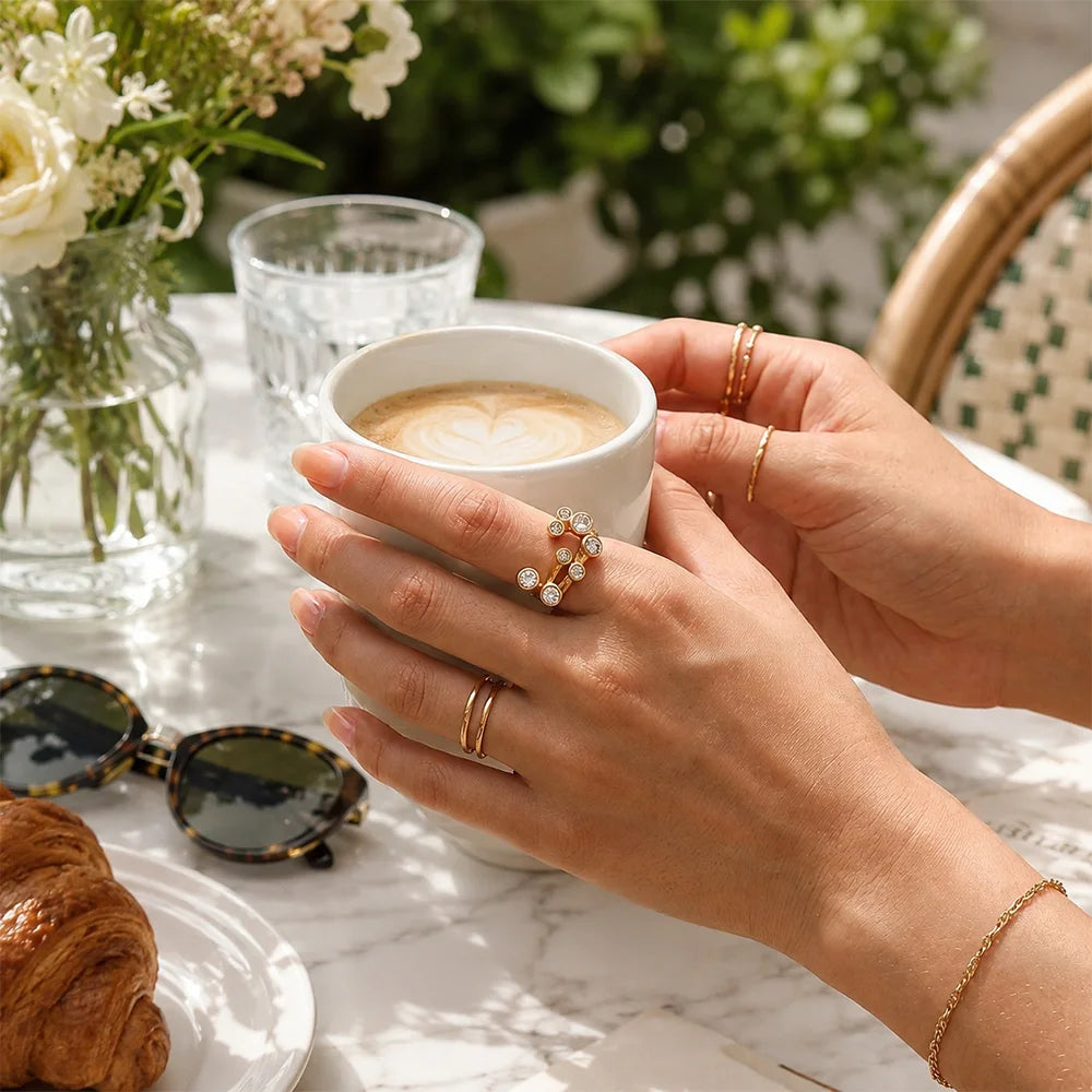 MamacitaSlay 316L Stainless Steel Multicolor CZ Branch Shape Open Ring 18K Gold Plated Waterproof Jewelry For Women Party Gift