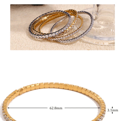 MamacitaSlay Classic Stainless Steel Zircon Fine Edge Bracelet Banquet Luxury Waterproof Jewelry Women's Elegant Simple Jewelry