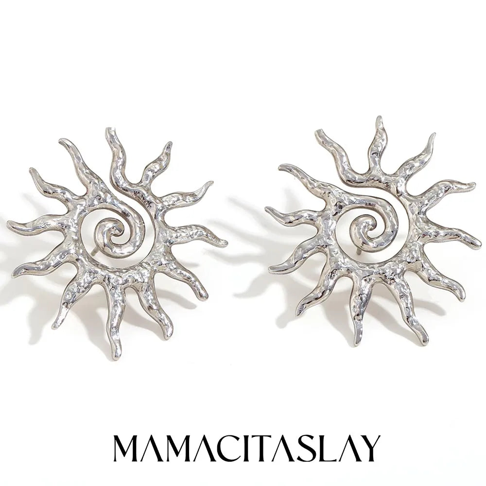 MamacitaSlay Sun Flower Stud Earrings18K Gold Plated Stainless Steel Waterproof Jewelry 2025 New Trendy Party Women's Charm Gift