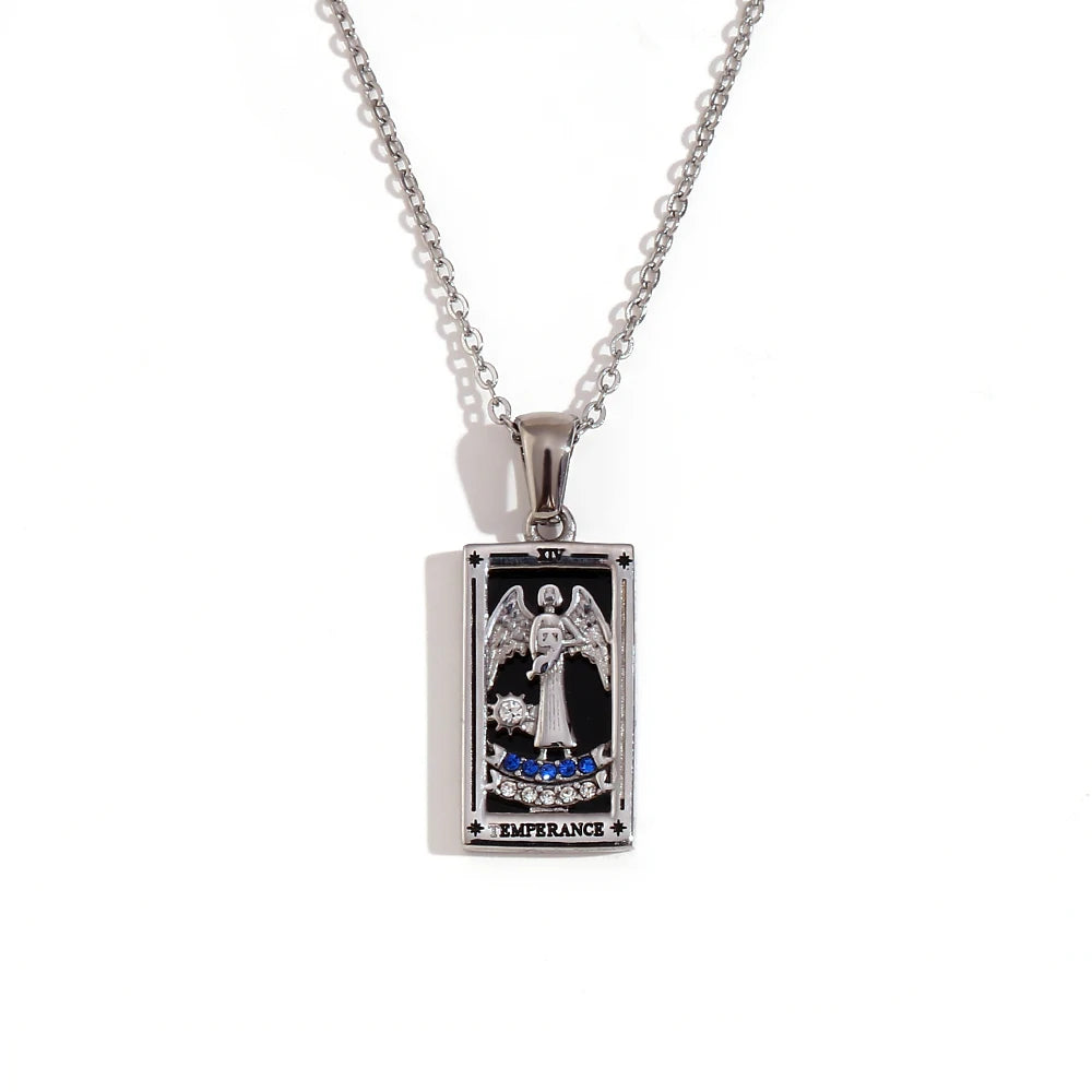 MamacitaSlay 316L Stainless Steel Zircon Tarot Necklace 18K Gold Plated Waterproof Jewelry Women's Creative Elegant Necklace