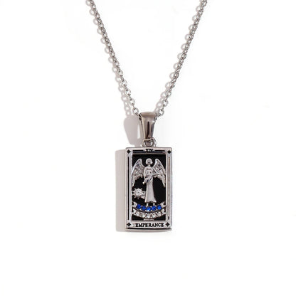 MamacitaSlay 316L Stainless Steel Zircon Tarot Necklace 18K Gold Plated Waterproof Jewelry Women's Creative Elegant Necklace