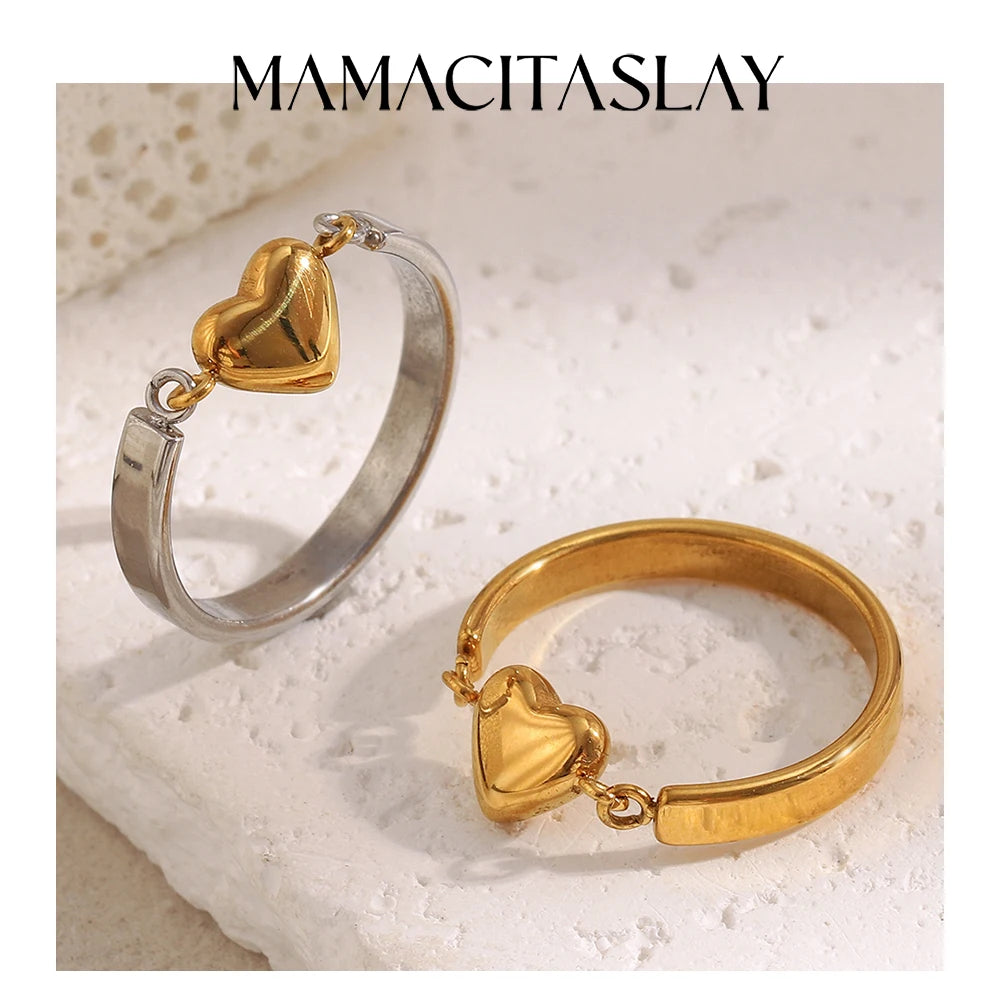 MamacitaSlay 316L Stainless Steel Two Tone Heart Ring Party Waterproof Jewelry Women's Unique Cool Charm Ring 2025 Trend Gift