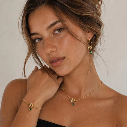 MamacitaSlay 316L Stainless Steel Interlocking Circle CZ Earring Bracelet Necklace 18K Gold Plated Waterproof Women Jewelry Set