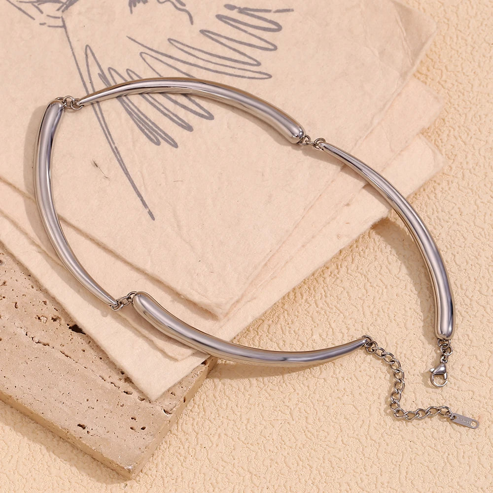 MamitaSlay Cool Hip-hop Four Bamboo Knots Necklace Punk Stainless Steel Jewelry Waterproof Necklaces Woman Trend 2024 Decoration