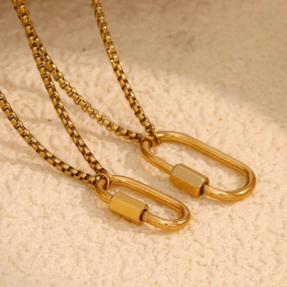MamacitaSlay Unique 18K Gold Plated Stainless Steel Geometric DIY Necklace Party Waterproof Jewelry Unisex Trendy Neck Chain