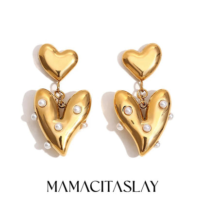 MamacitaSlay Elegant Imitation Pearl Heart Earrings 316L Stainless Steel Fashion Women Jewelry For Wedding Party Daily Wear