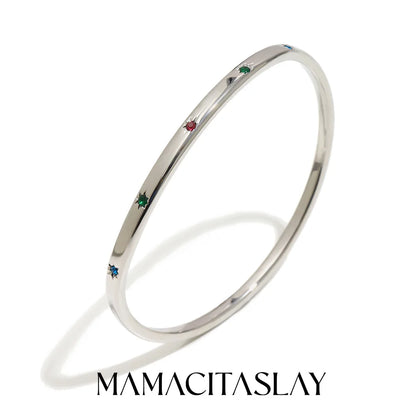 MamacitaSlay 316L Stainless Steel Colorful Zircon Heart Star Bangle 18K Gold Plated Waterproof Stackable Jewelry For Women Gift