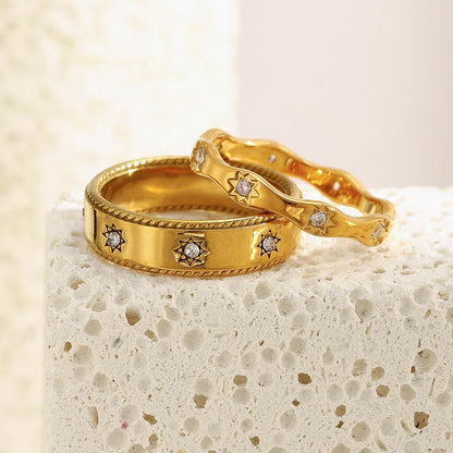 MamacitaSlay 316L Stainless Steel Zircon Star Ring 18K Gold Plated Waterproof Jewelry Women's Classic Ring High Quality Gift