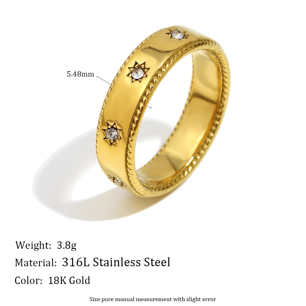MamacitaSlay 316L Stainless Steel Zircon Star Ring 18K Gold Plated Waterproof Jewelry Women's Classic Ring High Quality Gift