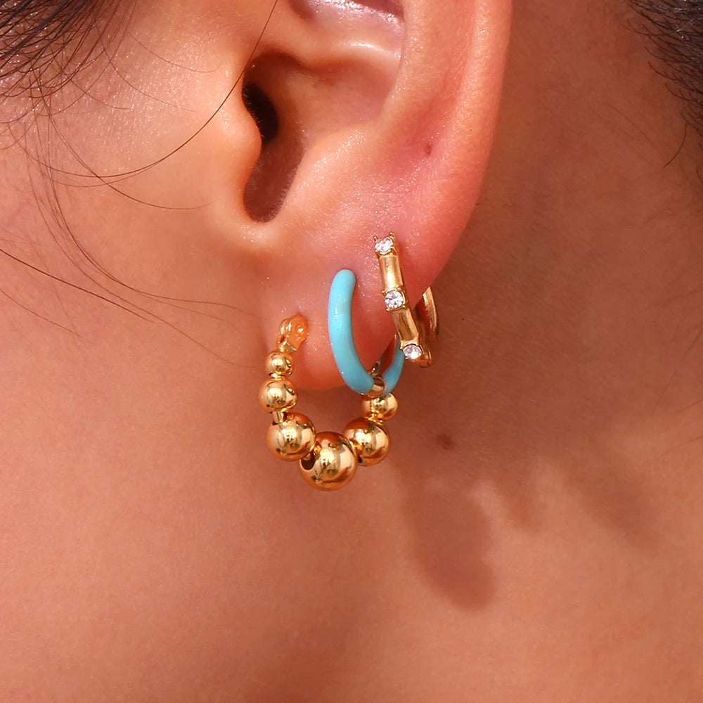 MamacitaSlay Unique Gradient Sized Beads Stainless Steel Earrings Party Waterproof Jewelry Women's Charm Statement Earrings Gift