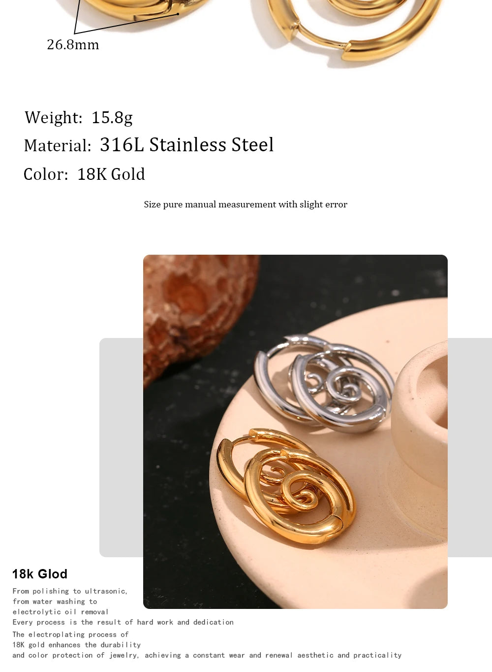 MamacitaSlay New Design Round Spiral Hoop Earrings Trendy Waterproof Jewelry 18k-gold-plated Stainless Steel Statement Earrings