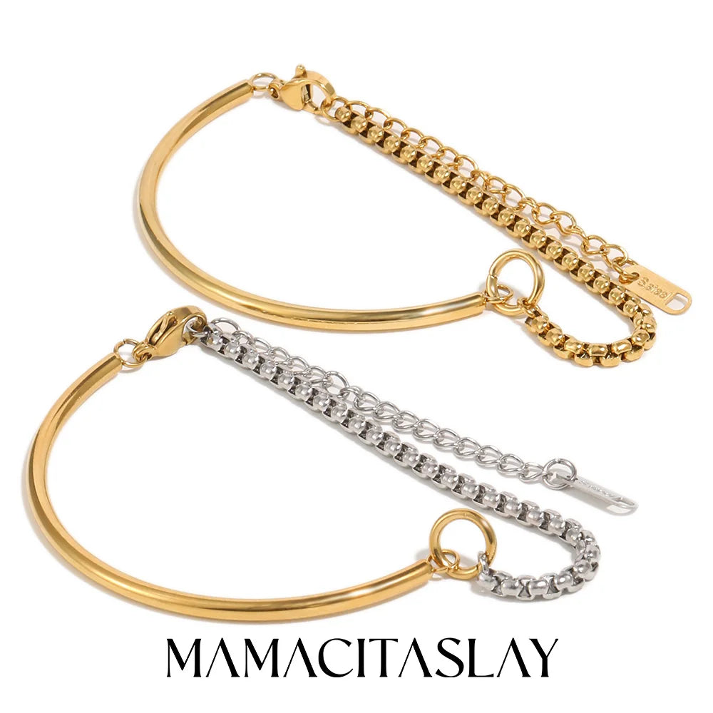 MamacitaSlay 316L Stainless Steel Mixed Color Asymmetric Bracelet 18K Gold Plated Waterproof Wrist Jewelry Women's Bracelet Gift