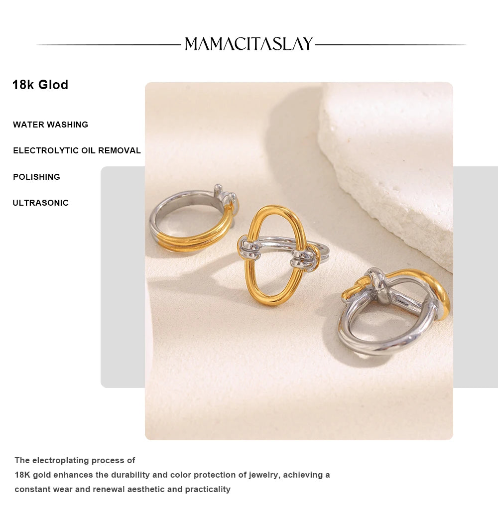 MamacitaSlay 316L Stainless Steel Mixed Color Knot Shaped Hollow Ring 2025 New Trend Waterproof Ring Women's Creative Cool Ring