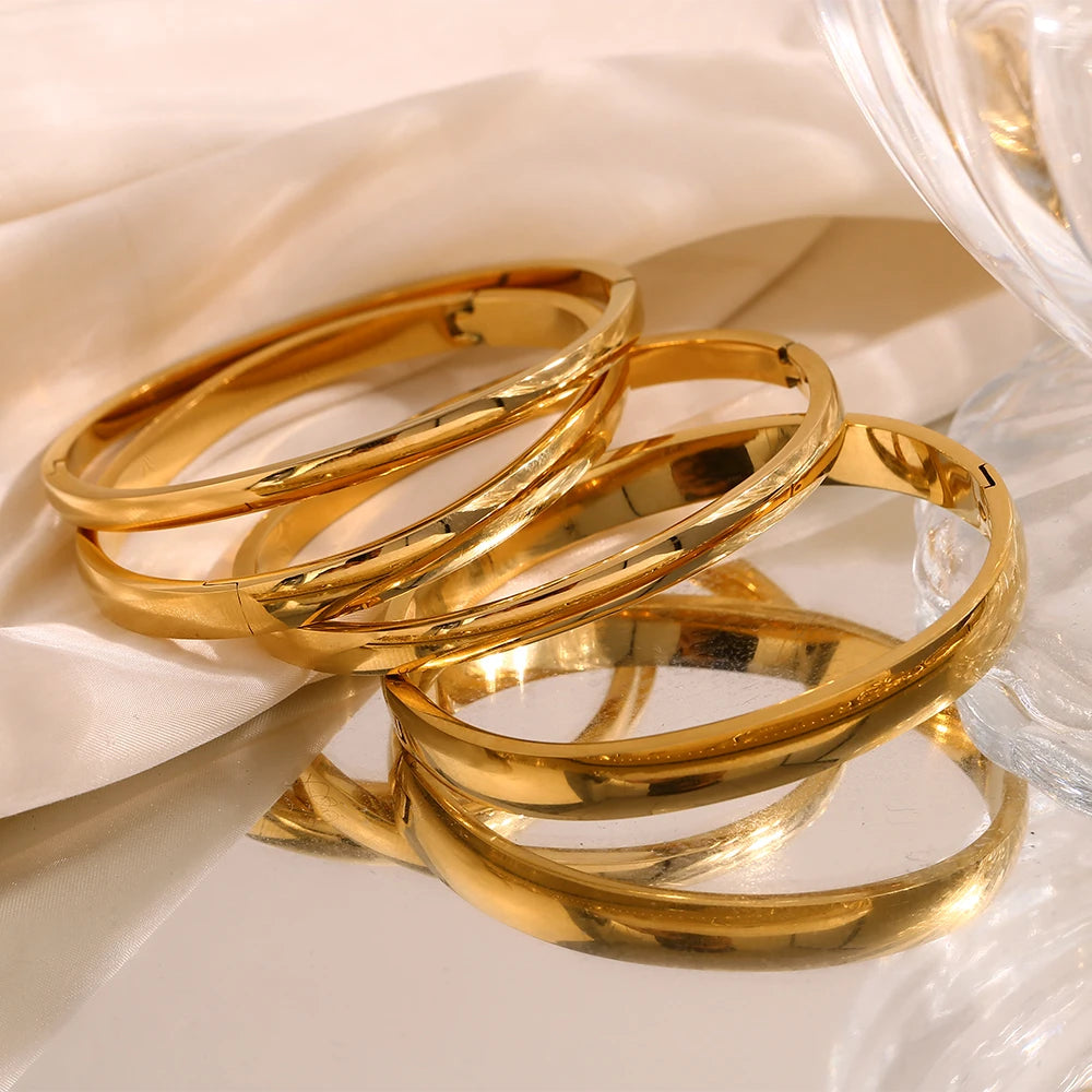 MamacitaSlay 316L Stainless Steel Plain Polished Multiple Sizes Cuff Bangle 18K Gold Plated Waterproof Jewelry For Women  Gift
