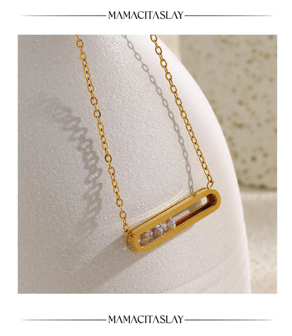 MamacitaSlay 316L Stainless Steel Movable Zircon Rectangular Pendant Waterproof 18K Gold Plated Jewelry Women's Elegant Necklace