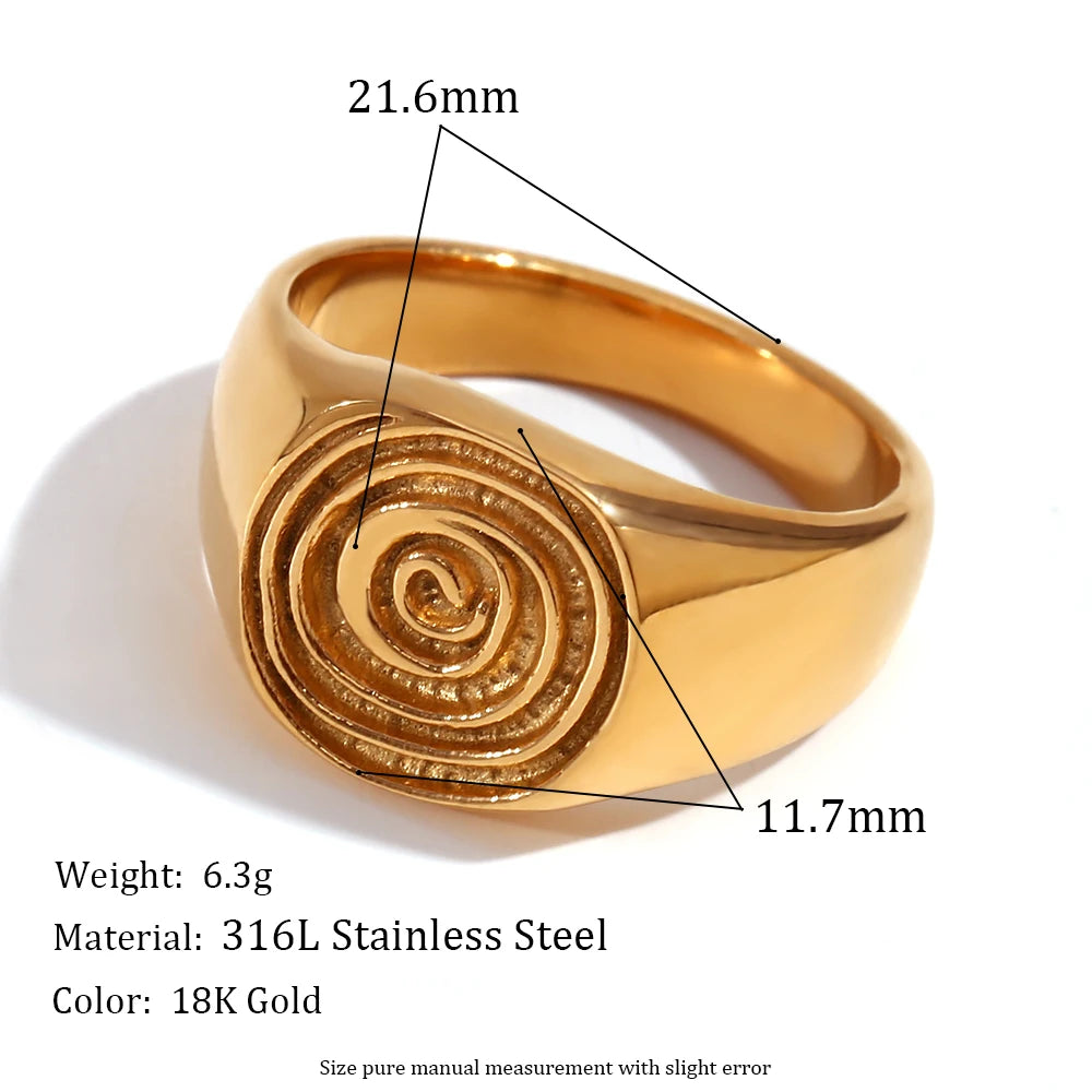 MamacitaSlay Unique Fingerprint Swirl Ripple Gold Silver Colour Rings Womens Stainless Steel Tarnish Free Jewelry Accessories