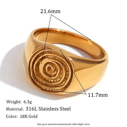 MamacitaSlay Unique Fingerprint Swirl Ripple Gold Silver Colour Rings Womens Stainless Steel Tarnish Free Jewelry Accessories