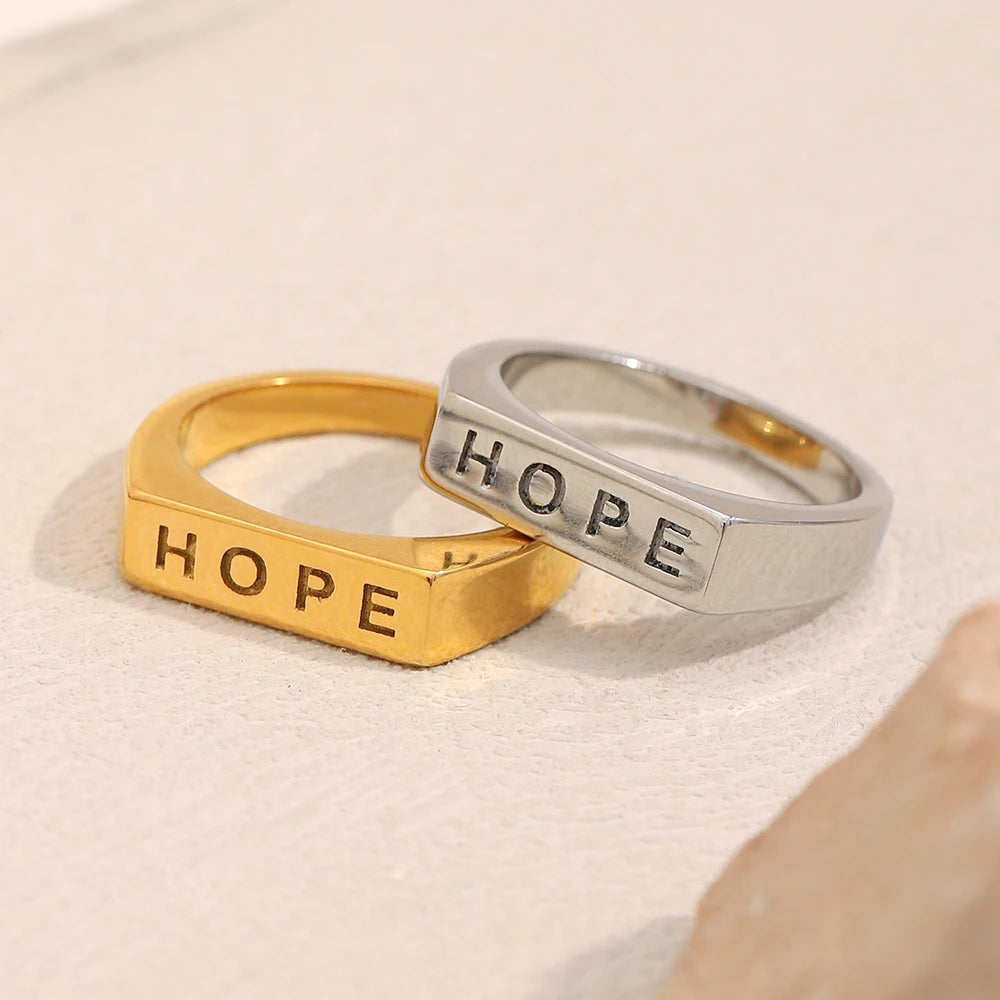 MamacitaSlay 316L Stainless Steel "HOPE" Letter Ring Party Waterproof Jewelry Women's Classic Charm Ring 2025 New Trend Gift