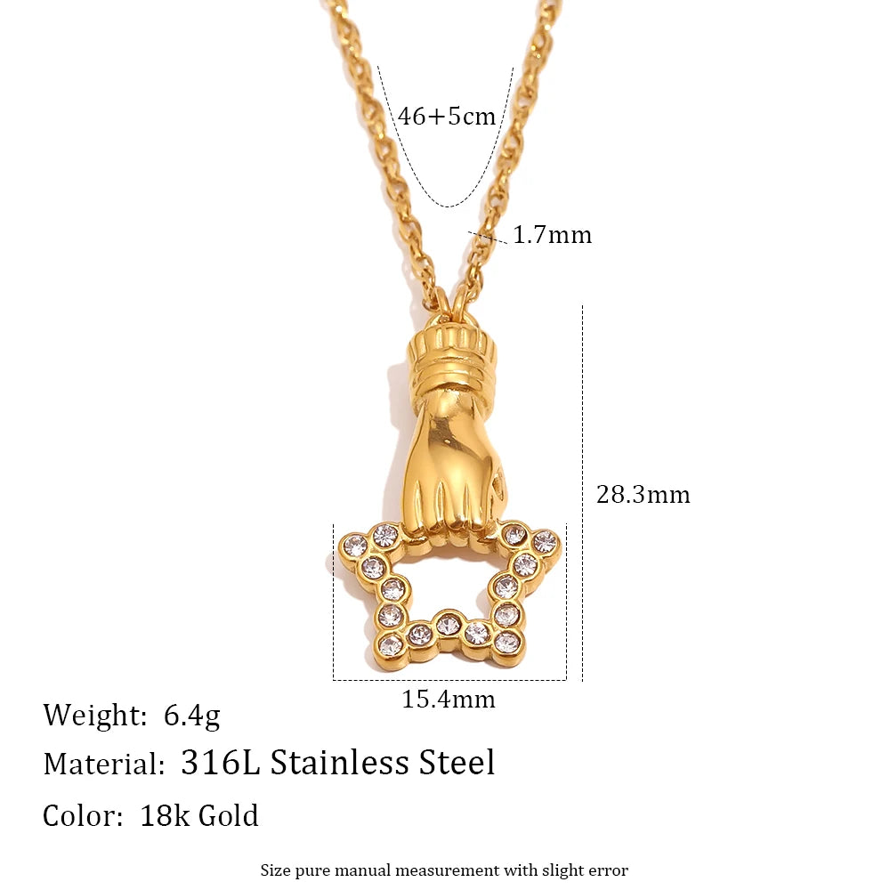 MamacitaSlay 316L Stainless Steel Hand Holding CZ Pendant Necklace 18K Gold Plated Waterproof Jewelry For Women Unique Gift