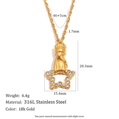 MamacitaSlay 316L Stainless Steel Hand Holding CZ Pendant Necklace 18K Gold Plated Waterproof Jewelry For Women Unique Gift
