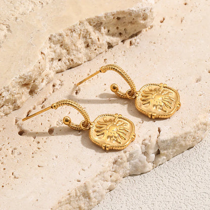 MamacitaSlay 316L Stainless Steel Vintage Sun Medallion Earrings 18K Gold Plated Waterproof Jewelry For Women Trendy Earrings