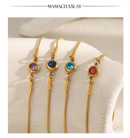 MamacitaSlay 316L Stainless Steel Zircon December Birthstone Adjustable Bracelet Waterproof Wrist Jewelry Women's Charm Bracelet