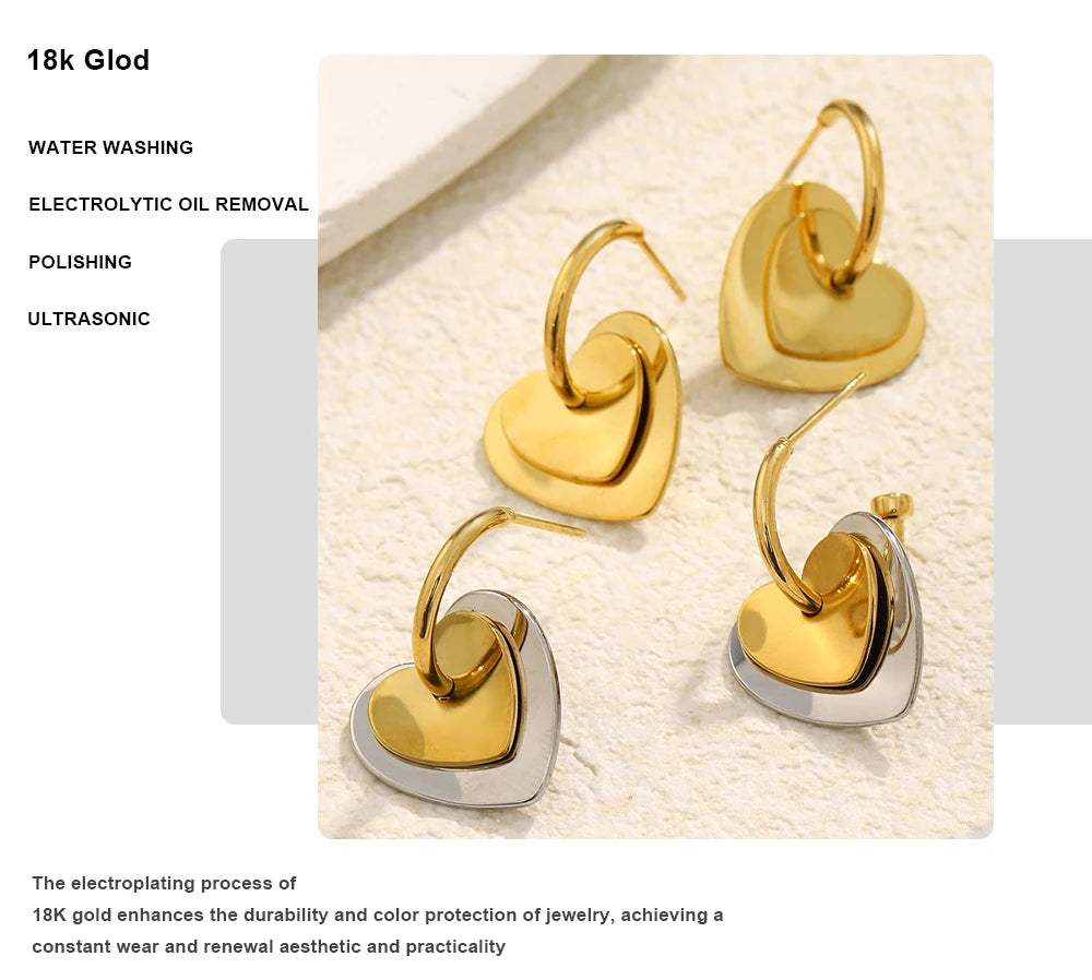 MamacitaSlay 316L Stainless Steel Heart Mixed Color Earrings 18K Gold Plated Waterproof Jewelry Women's Elegant Earrings Gifts