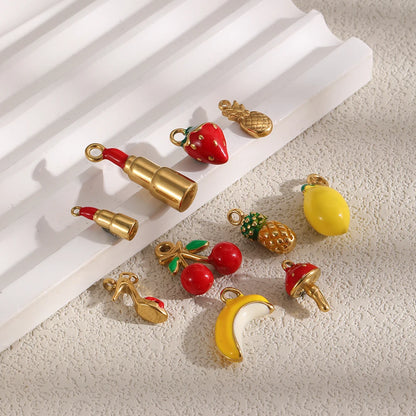 MamacitaSlay 316L Stainless Steel Fruit Enamel Charms 18K Gold Plated Waterproof Jewelry For DIY Bracelet Necklace Pendant Gifts