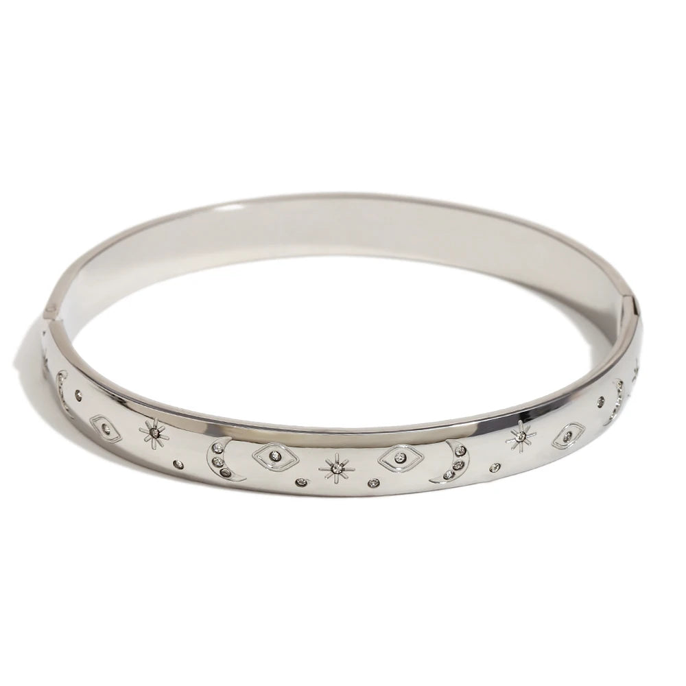 MamacitaSlay 316L Stainless Steel Star Moon Open Bracelet Bracelet 18K Gold Plated Waterproof Jewelry Women's Unique Bracelet