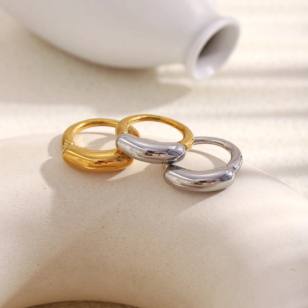 MamacitaSlay 316L Stainless Steel Mixed Color Line Smile Ring 18K Gold Plated Waterproof Jewelry For Women Trendy Daily Wear