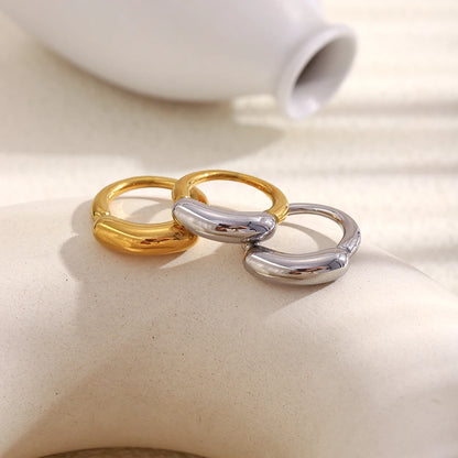 MamacitaSlay 316L Stainless Steel Mixed Color Line Smile Ring 18K Gold Plated Waterproof Jewelry For Women Trendy Daily Wear