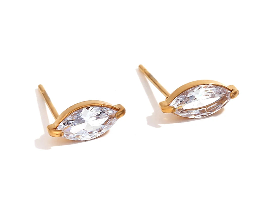 MamacitaSlay Delicate Zircon Flower Crown Horse Eye Stainless Steel Earrings Mini 18K Gold Plated Stud Earrings Fashion Jewelry