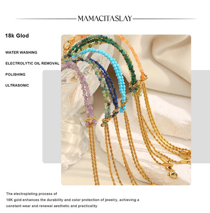 MamacitaSlay 316L Stainless Steel Natural Stone Handmade Asymmetric Bracelet Party Waterproof Jewelry Women's Charm Bracelet