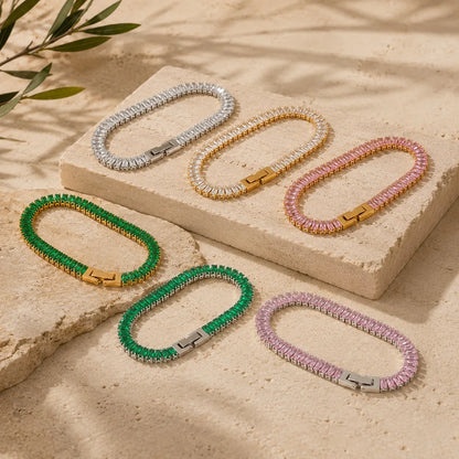 MamacitaSlay 316L Stainless Steel Baguette Zircon Bracelet 18K Gold Plated Waterproof Jewelry For Women Trend Stackable Bracelet