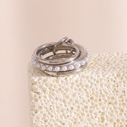 MamacitaSlay Elegant 316L Stainless Steel Pearl Three Layer Ring 18K Gold Plated Waterproof Jewelry Women's Charm Ring Gift 2025
