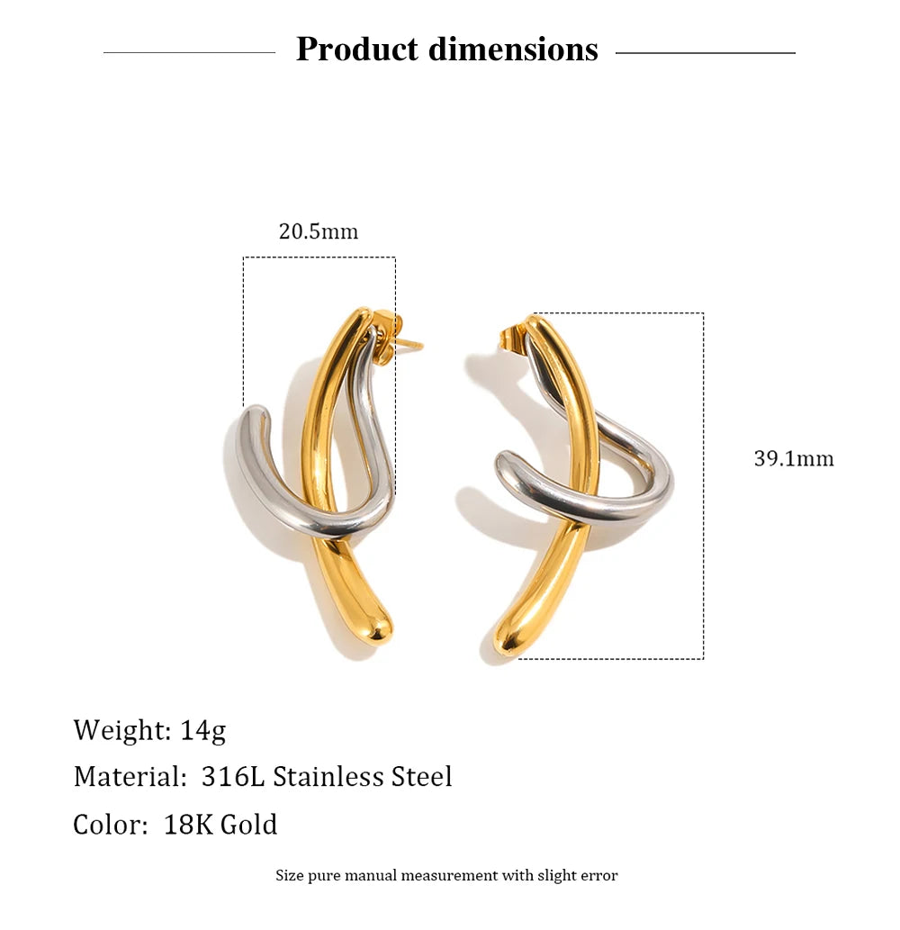 MamacitaSlay 316L Stainless Steel Two Tone Intertwined Stud Earrings 18K Gold Plated PVD Waterproof Jewelry For Women Daily Gift