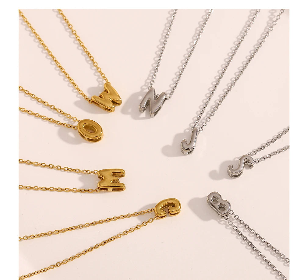 MamacitaSlay 316L Stainless Steel Letter Pendant Necklace Waterproof 18K Gold Plated Neck Jewelry Women's Minimalist Necklace