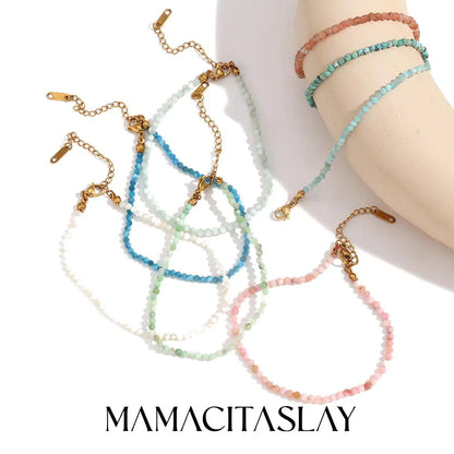 MamacitaSlay Summer 3mm natural stone amazonite Turquoise Jade Larimar Bracelet on the leg Waterproof Anklets jewellery women