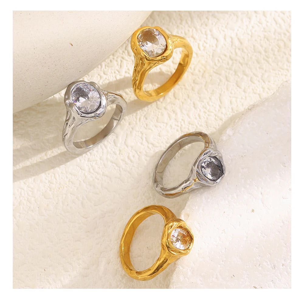MamacitaSlay 316L Stainless Steel Zircon Irregular Ring 18K Gold Plated Waterproof Jewelry Women's Classic Ring High Quality