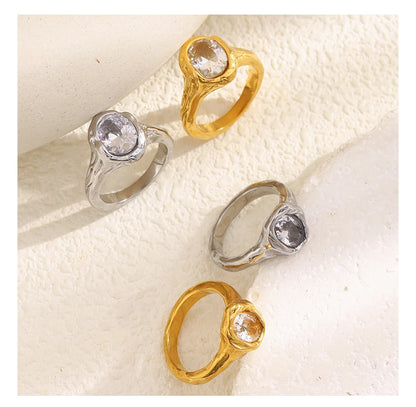 MamacitaSlay 316L Stainless Steel Zircon Irregular Ring 18K Gold Plated Waterproof Jewelry Women's Classic Ring High Quality