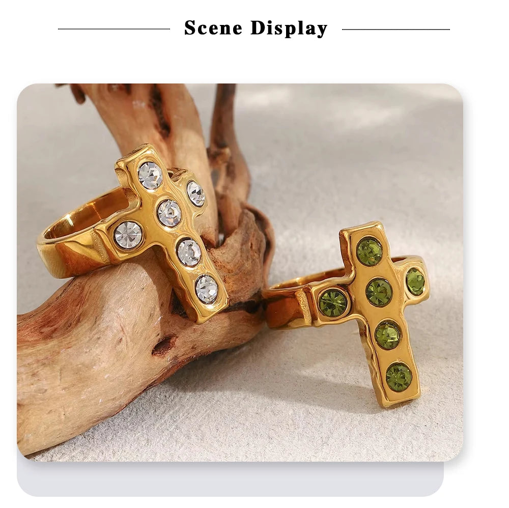 MamacitaSlay 316L Stainless Steel Zircon Cross Ring Party Waterproof Jewelry Women's High Quality Ring 2025 Classic Charm Gift
