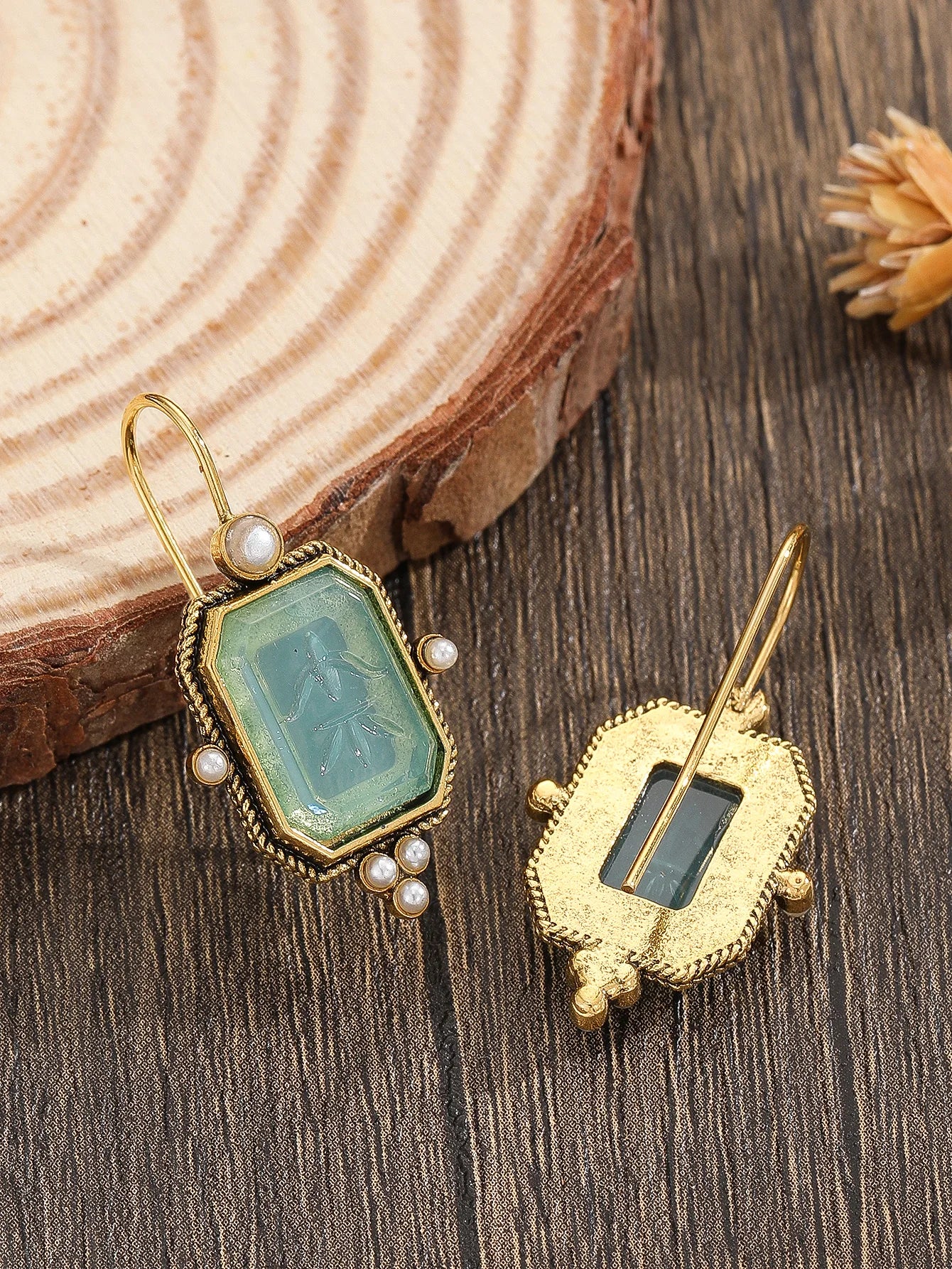 Elegant Vintage Geometric Pearl Pendant Drop Earrings
