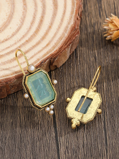 Elegant Vintage Geometric Pearl Pendant Drop Earrings